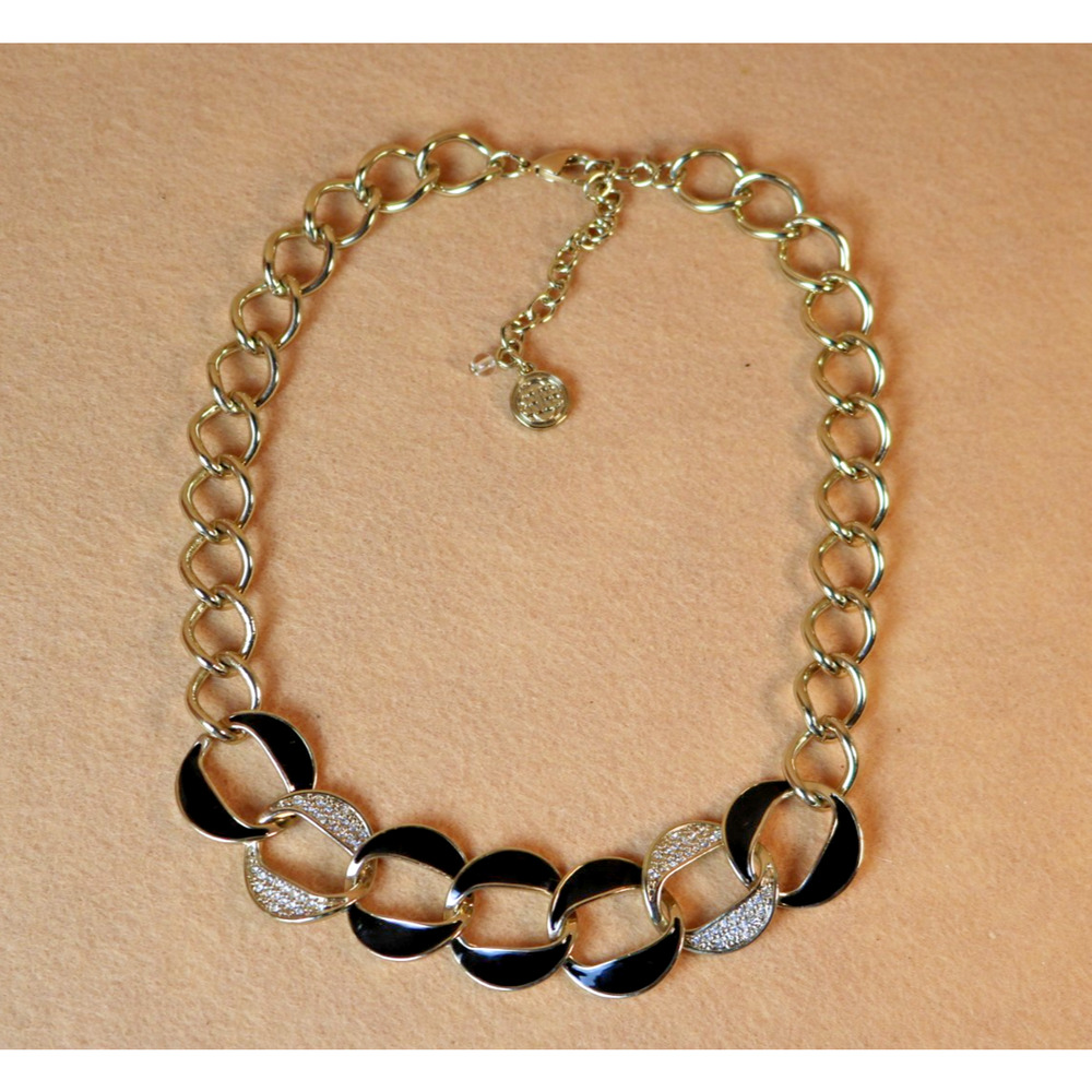 Bill Blass Class Enamel bib necklace 18" Bib 5"Gold black crystal lobster